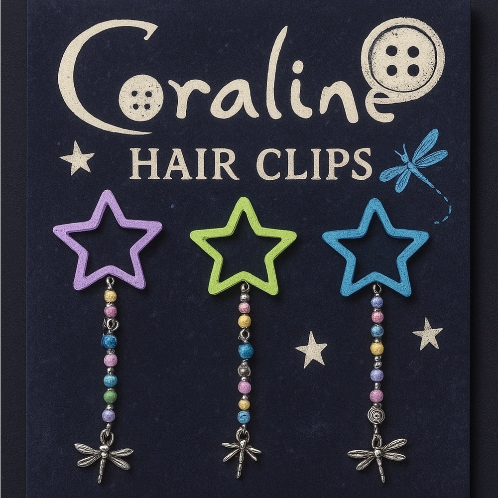 Coraline star hair clip charms - S, M & L